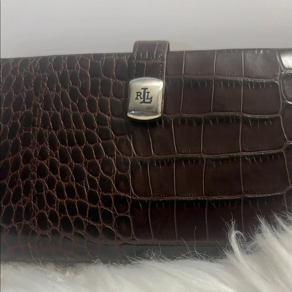 Ralph Lauren chocolate Faux croc 6in Clutch Wallet - Picture 2 of 8